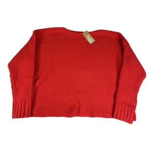 Eddie Bauer Sweater Womens Petite Large Red Chunky Knit Crewneck Pullover Warm